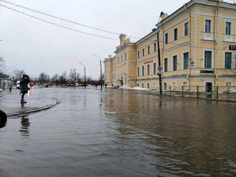 С приходом дождей в Петербурге скопились лужи по всему городу
