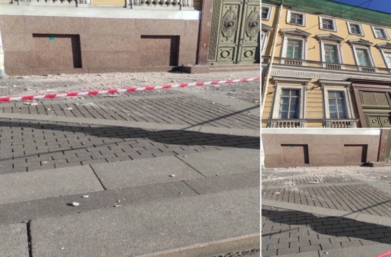Активисты рассказали про обрушение штукатурки с Главного штаба Эрмитажа в День рождения Беглова